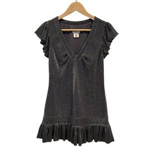 Karen Millen England Grey Metallic Ruffle Mini Dress